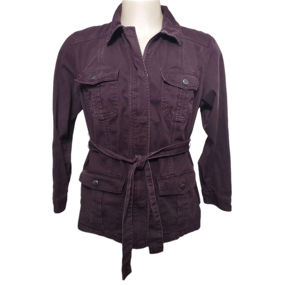 Westport 1962 Jacket Women's Size 1X Full Zip Snap Covered Belt Collared Purple
